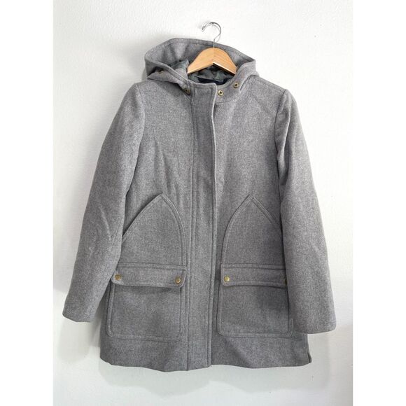 J. Crew wool blend hooded parka coat jacket lagenlook casual winter gray women 8 - Picture 1 of 6